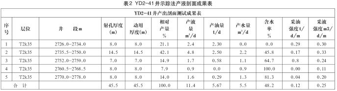 井示蹤法產液剖面成果表
